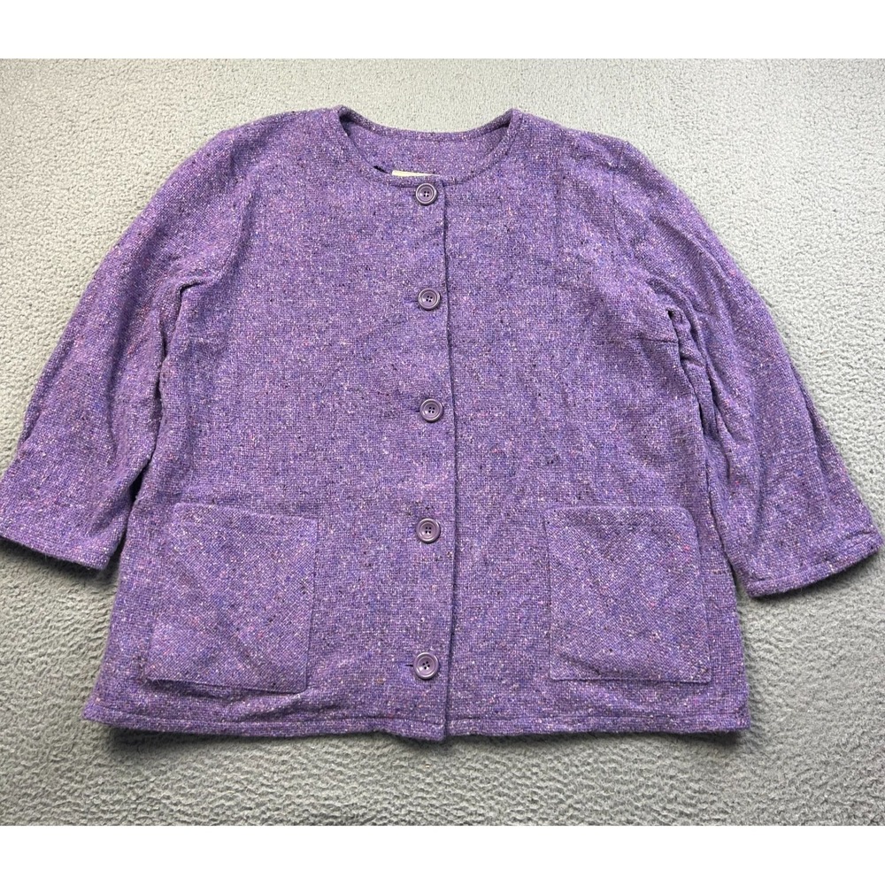 Boyne Valley Weavers Womens Purple Speckled Cardigan Wool Blend Ireland 3X